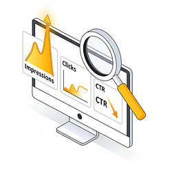 An illustration showing the SEO metrics disconnect caused by AI Overviews, with a graph of impressions spiking upwards while clicks and CTR trend downwards.