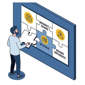 An illustration showing an SEO expert shifting from tactical optimization to strategic clarity by fitting a puzzle piece into the larger business goals of revenue, market share, and brand influence. An illustration showing an SEO expert shifting from tactical optimization to strategic clarity by fitting a puzzle piece into the larger business goals of revenue, market share, and brand influence.